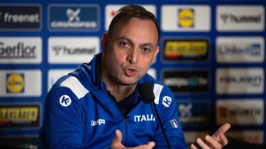 Handball: WM, Dänemark - Portugal, Finalrunde, Halbfinale, Unity Arena, Bob Hanning, Geschäftsführer des Handball-Vereins Füchse Berlin, spricht während einer Pressekonferenz über seine Verpflichtung zum Trainer der italienischen Handball-Nationalmannschaft.