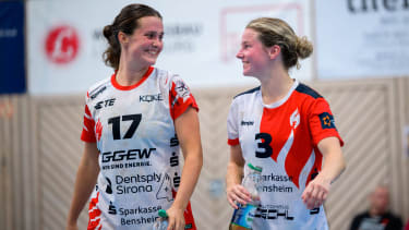 Ludwigsburg, 27. August 2024: Testspiel Handball Frauen HB Ludwigsburg - HSG Bensheim Lisa Friedberger (HSG Bensheim), Amelie Berger (HSG Bensheim) Ludwigsburg Baden-Württemberg Deutschland *** Ludwigsburg, August 27, 2024 Test match handball women HB Ludwigsburg HSG Bensheim Lisa Friedberger HSG Bensheim , Amelie Berger HSG Bensheim Ludwigsburg Baden Württemberg Germany