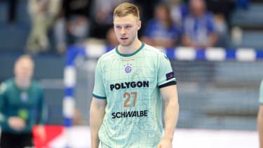 08.10.2024, Handball, European League, VfL Gummersbach - IK Sävehof, Schwalbe-Arena: Kristjan Horzen (GUM 27) Nordrhein-Westfalen Deutschland *** 08 10 2024, Handball, European League, VfL Gummersbach IK Sävehof, Schwalbe Arena Kristjan Horzen GUM 27 North Rhine-Westphalia Germany