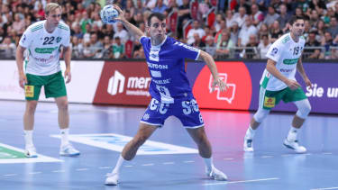 05.09.2024, xgox, Handball, Daikin HBL, TSV Hannover Burgdorf - VfL Gummersbach v.l. Milos Vujovic (Gummersbach, 6) wirft Tor