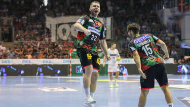 07.09.2024, xgox, Handball - Daikin HBL, SC Magdeburg - HSG Wetzlar emspor, v.l. Lukas Mertens (Magdeburg, 22) Jubel, Torjubel, jubelt ueber das Tor, celebrate the goal, celebration Magdeburg *** 07 09 2024, xgox, Handball Daikin HBL, SC Magdeburg HSG Wetzlar emspor, v l Lukas Mertens Magdeburg, 22 Jubel, Torjubel, jubelt ueber das Tor, celebrate the goal, celebration Magdeburg