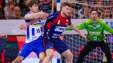 Fynn Nicolaus, Johannes Golla, TVB Stuttgart bei SG Flensburg-Handewitt, Handball Bundesliga