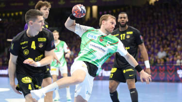 Max Darj of Fuchse Berlin during the game between HBC Nantes and Fuechse Berlin in the EHF European League quarter-finals in Nantes, France (Photo by Kevin Domas Panoramic) HANDBALL : HBC Nantes vs Fuechse Berlin - EHF European League - Quart de finale retour - 30 04 2024 KevinDomas Panoramic PUBLICATIONxNOTxINxFRAxBEL