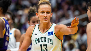 Basketball, WNBA, Los Angeles Sparks - New York Liberty: Leonie Fiebich in Aktion.