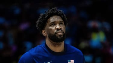 O2 Arena, England 22nd July 2024: Joel Embiid 11 for Team USA warming up before the USA Basketball Showcase - USA vs Germany at the O2 Arena, London - 22nd July 2024 Photo: Jayde Chamberlain SPP. Jayde Chamberlain SPP (Jayde Chamberlain SPP) PUBLICATIONxNOTxINxBRAxMEX Copyright: xJaydexChamberlain SPPx spp-en-JaCh-USA Basketball Showcase - USA vs Germany O2 Arena London_ 22nd July 2024_046