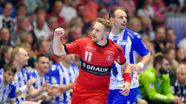 Jubel bei Dimitri Ignatow (MT Melsungen #11), Kai Haefner (TVB Stuttgart #34) (R) enttaeuscht, frustriert, Emotion  , 

GER, MT Melsungen - TVB Stuttgart, Handball, 1. Bundesliga, 5. Spieltag, Saison 2023/2024, 15.09.2023

Foto: Eibner-Pressefoto - Roland Sippel