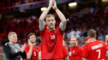 Schlussjubel Mathias GIDSEL (DEN), Jubel,Freude,Begeisterung,Aktion. Handball Maenner Deutschland (GER) vs Daenemark (DEN), Endstand 26-39, Finale, Spiel 38, am 11.08.2024, Olympische Spiele Paris 2024 Frankreich; *** Final cheer Mathias GIDSEL DEN , cheering,joy,enthusiasm,action handball men Germany GER vs Denmark DEN , final score 26 39, final, game 38, on 11 08 2024, Olympic Games Paris 2024 France