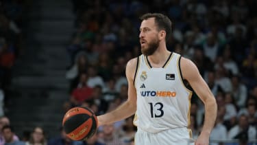 Sergio Rodríguez  of Real Madrid during  Liga ACB Endesa Final basketball match played between Real Madrid and UCAM Murcia at Wizink Center  on June 10, 2024, in Madrid, Spain.  (Photo by Oscar Gonzalez/Sipa USA)