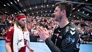 Aalborg Handball s goalkeeper Niklas Landin and Mikkel Hansen