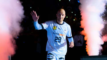 Stuttgart, Deutschland: Handball Herren Länderspiel - Deutschland - Japan Tim Hornke (Deutschland) Stuttgart Porsche Arena Baden-Württemberg Deutschland *** Stuttgart, Germany Mens handball international Germany Japan Tim Hornke Germany Stuttgart Porsche Arena Baden Württemberg Germany